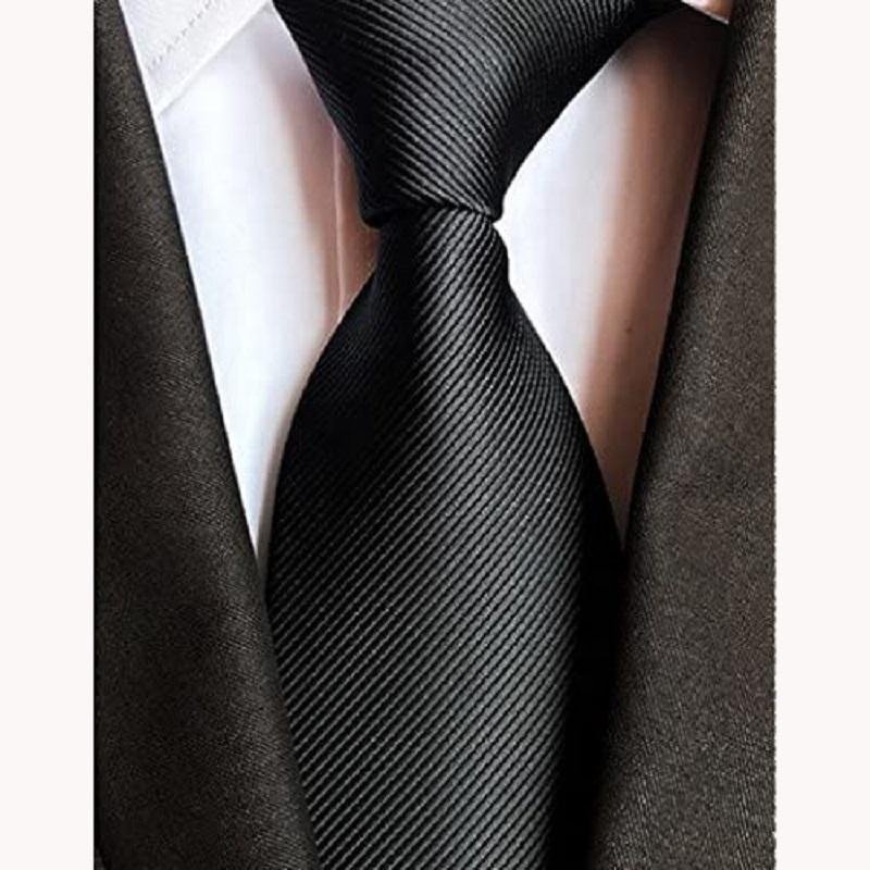 Oem Mens 100% Polyester 8cm Textile Neckties Pure Color Neck Ties Wholesale Custom Handmade Black Security Tie