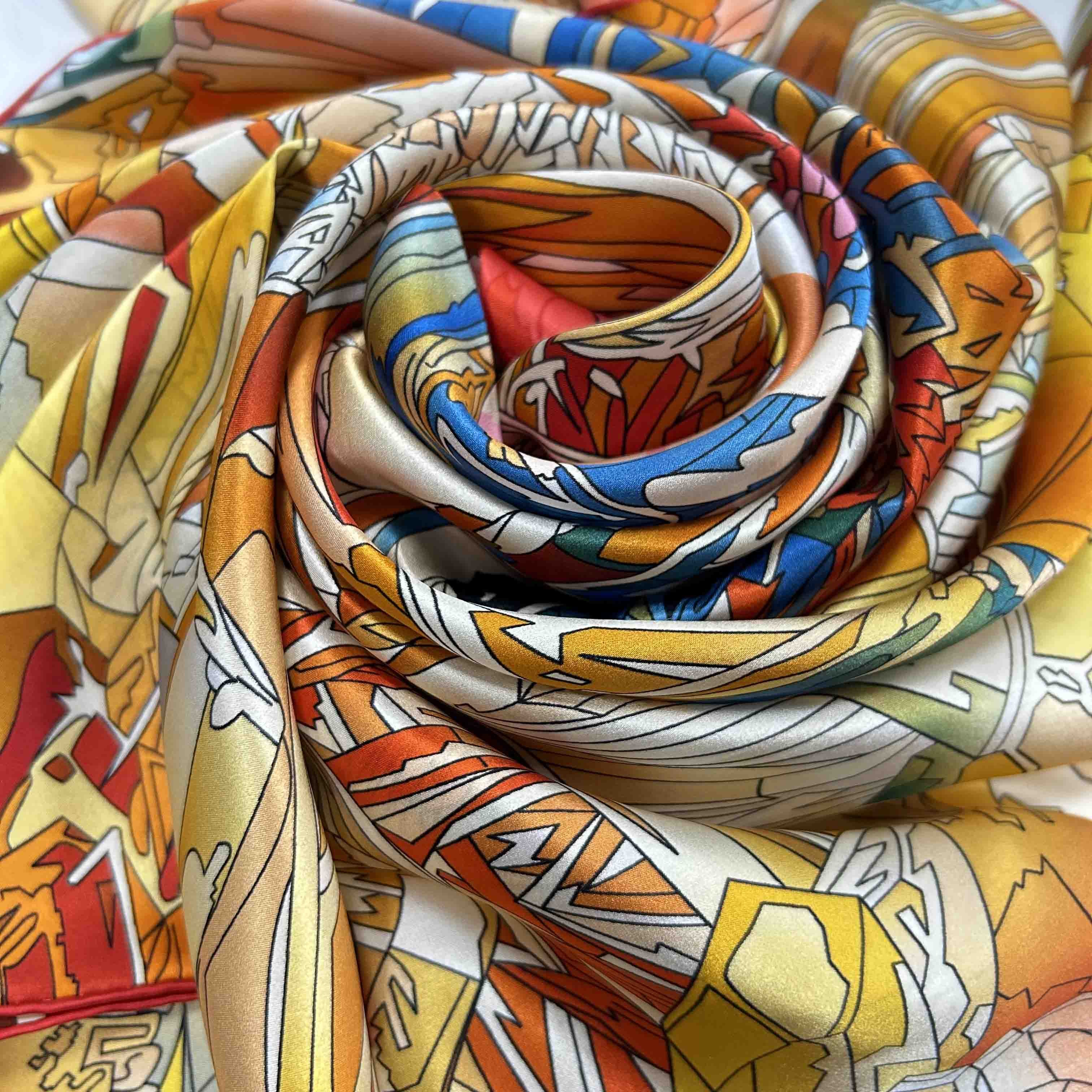 Digital Women Big Custom Silk Printing Square Scarves Satin Summer Silk Shawl For Women
