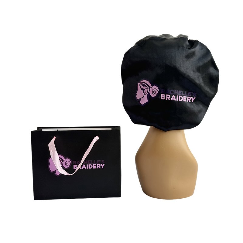 Reversible Silk Bonnet Satin Hair Silk Bonnet With Ties and Custom Eyelash Packaging Bag