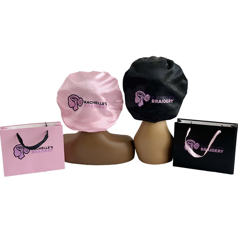 Reversible Silk Bonnet Satin Hair Silk Bonnet With Ties and Custom Eyelash Packaging Bag