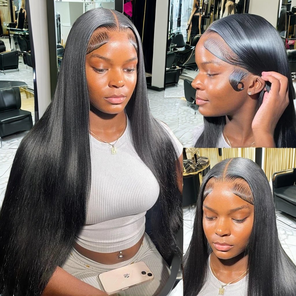 Raw Vietnamese Glueless HD Full Lace Front Wig for Women Cuticle Aligned Straight Long Hair Black Color