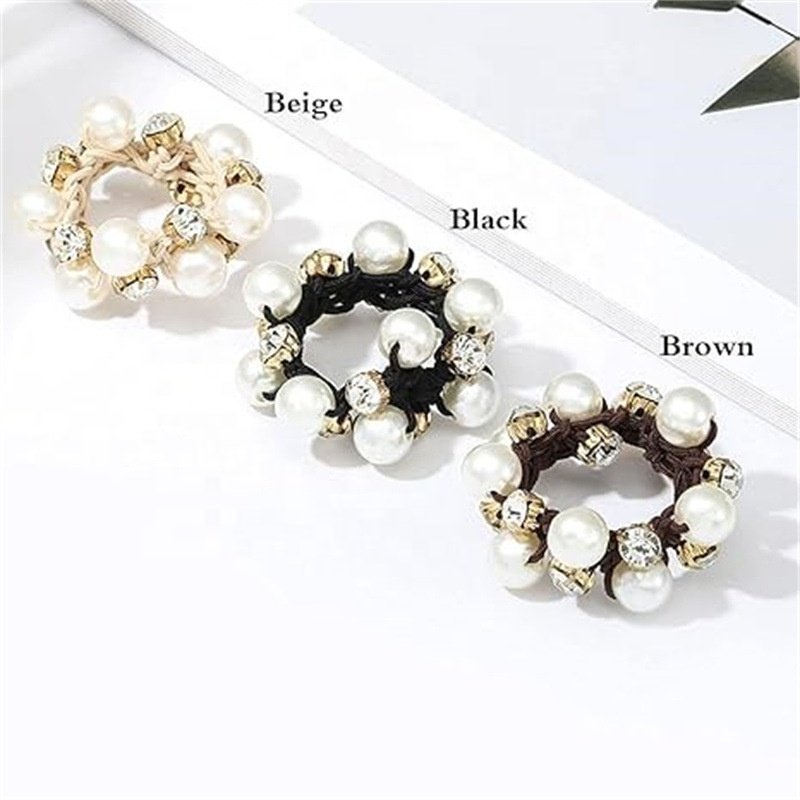 Hot Sale Elegant Faux Pearl Rhinestone Hair Scrunchies Comfort Fit Elastic Hair Ties for Everyday Special Occasions