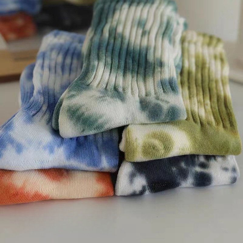 Wholesale High Quality Thick Terry Tie-Dyed Skateboard Sports Socks Soft Cotton Crew Casual Men's Tie Dye Socks