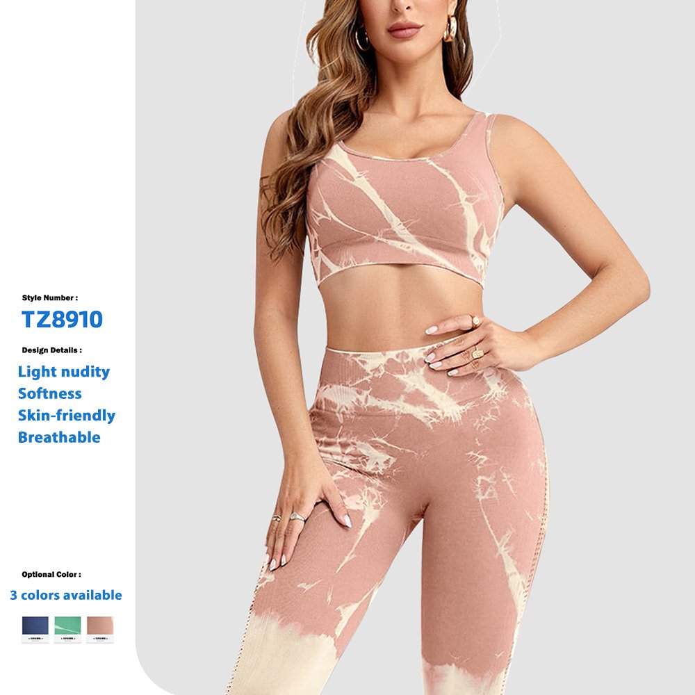 Custom Activewear High Waist Hip Lift Seamless Tie Dye Training Tight Tracksuit Fitness Yoga Sets For Women