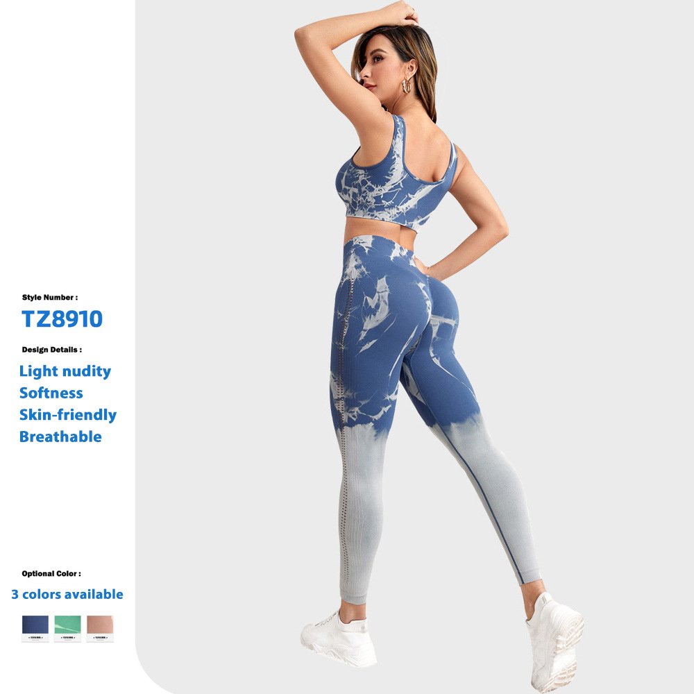 Custom Activewear High Waist Hip Lift Seamless Tie Dye Training Tight Tracksuit Fitness Yoga Sets For Women