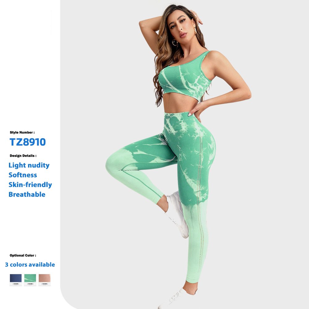 Custom Activewear High Waist Hip Lift Seamless Tie Dye Training Tight Tracksuit Fitness Yoga Sets For Women