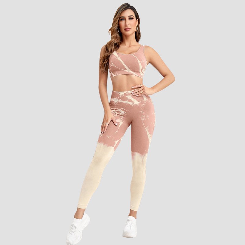 Custom Activewear High Waist Hip Lift Seamless Tie Dye Training Tight Tracksuit Fitness Yoga Sets For Women