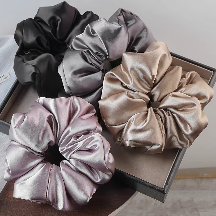 new design heatless hair curls custom logo PP cotton filling oversized scrunchy 100% mulberry silk pillow scrunchie