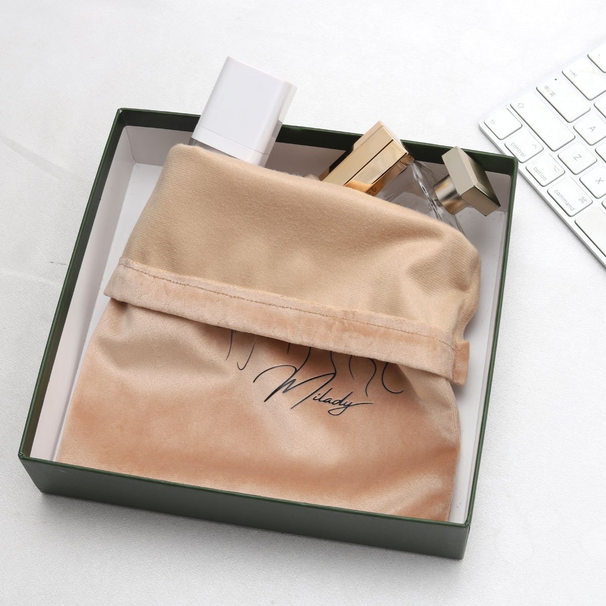 Custom Screen Printed Rose Gold Hair Extension Packing Velvet Bag Luxury Flannel Pouch Drawstring Gift Jewelry Dust Velvet Bag