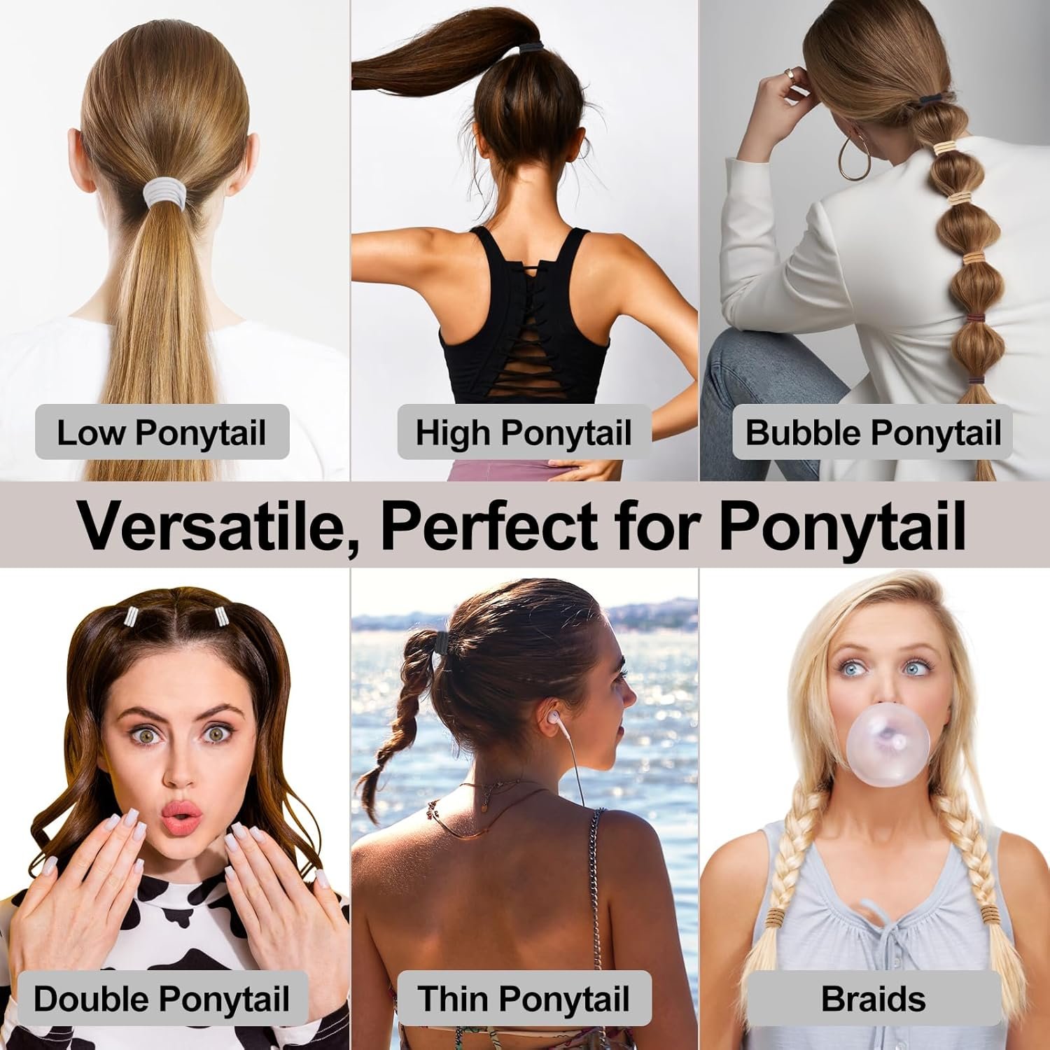 4MM Womens hair elastics Ponytail Holders Hair Bands Ouchless No Slip Strong Pony Tails Hair Ties for Thick