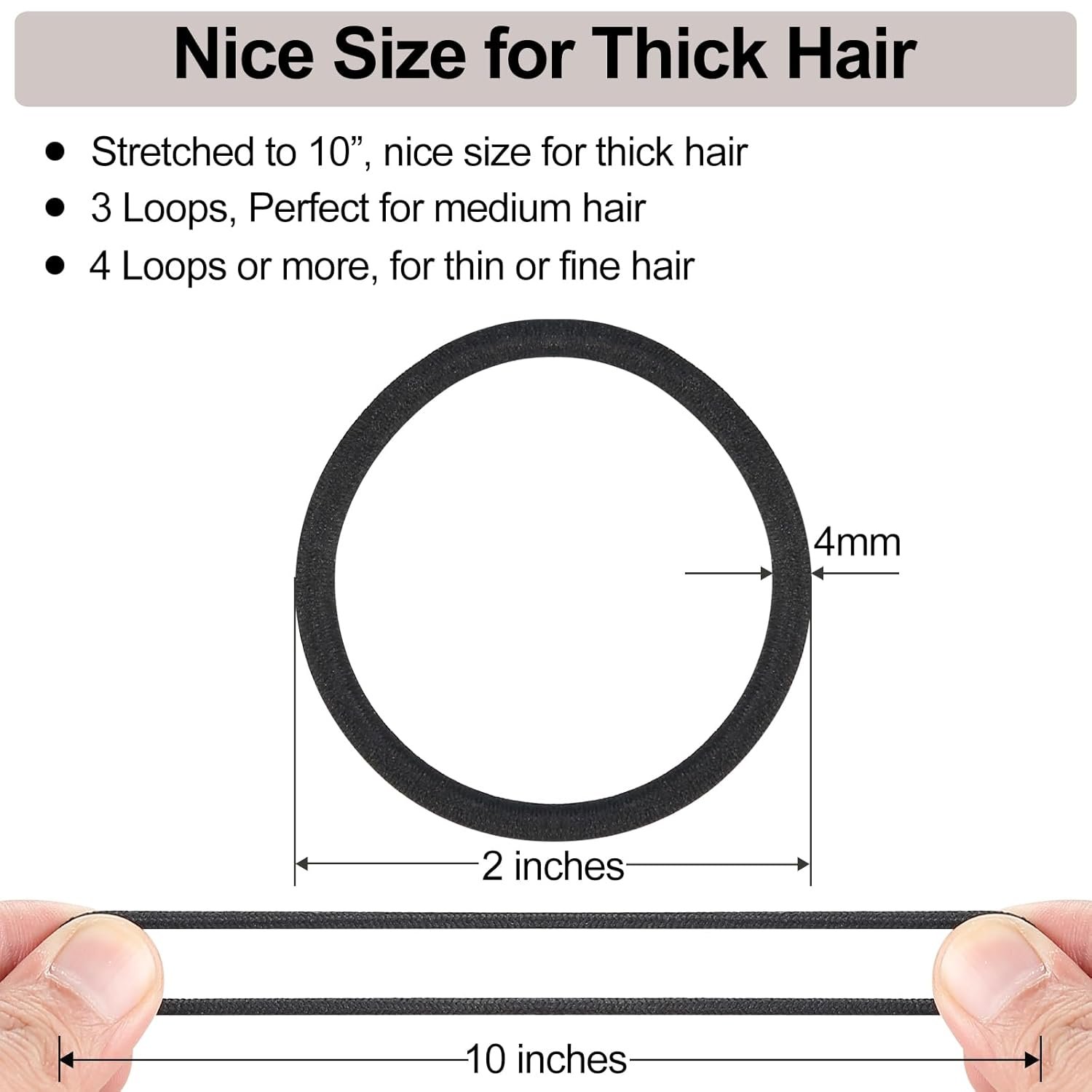 4MM Womens hair elastics Ponytail Holders Hair Bands Ouchless No Slip Strong Pony Tails Hair Ties for Thick