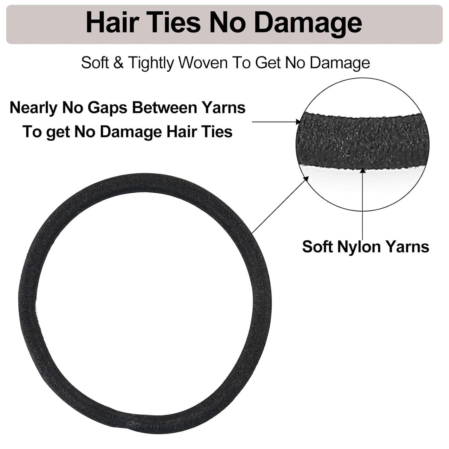 4MM Womens hair elastics Ponytail Holders Hair Bands Ouchless No Slip Strong Pony Tails Hair Ties for Thick