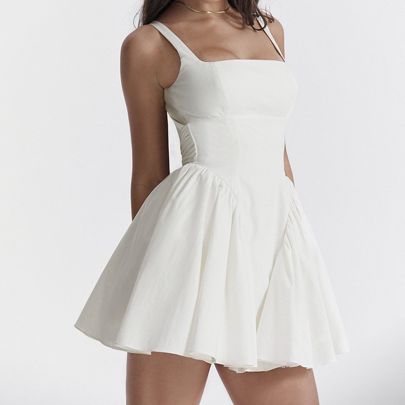 French Style White Elegant Exquisite Bow Backless Dress 2023 Summer Fashion Solid Color Sleeveless Slim Dress 2545