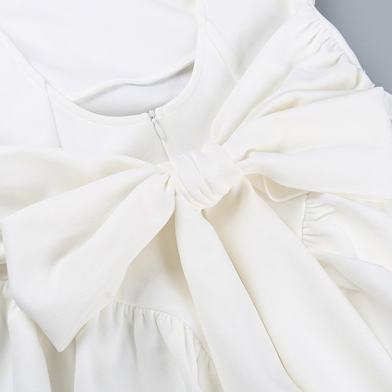 French Style White Elegant Exquisite Bow Backless Dress 2023 Summer Fashion Solid Color Sleeveless Slim Dress 2545