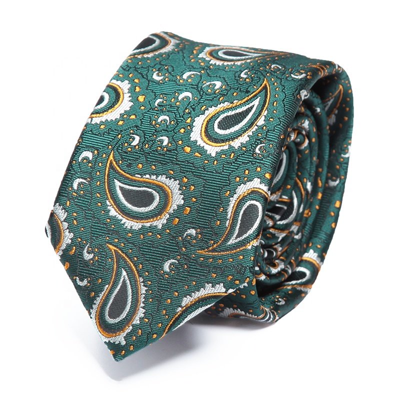 wholesale store the neckties black green orange paisley men's slim polyester microfiber tie and pocket square set for men