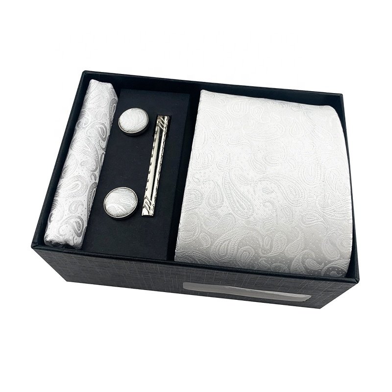 Factory directly wholesale cufflink conjunto gravata tie and pocket square set de mondion cravatte trois pieces lux tie set