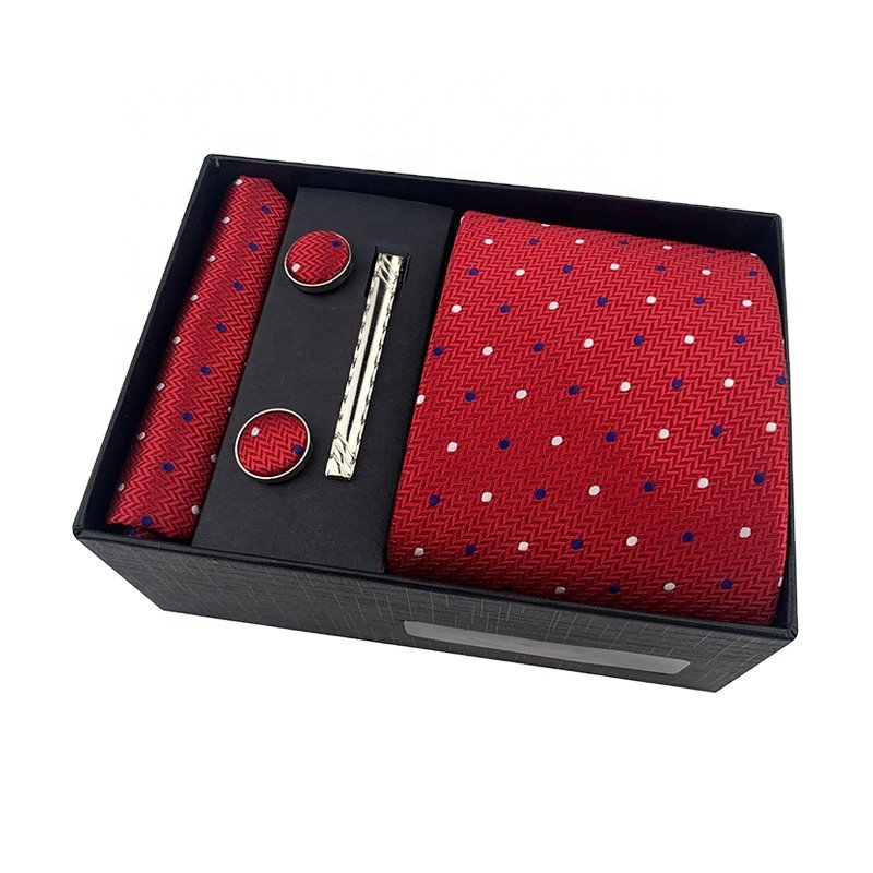 Factory directly wholesale cufflink conjunto gravata tie and pocket square set de mondion cravatte trois pieces lux tie set