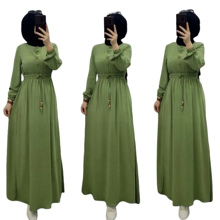 New factory price Muslim long dress elegant slim waist long sleeve skirt with belt palestinian abaya modest dress