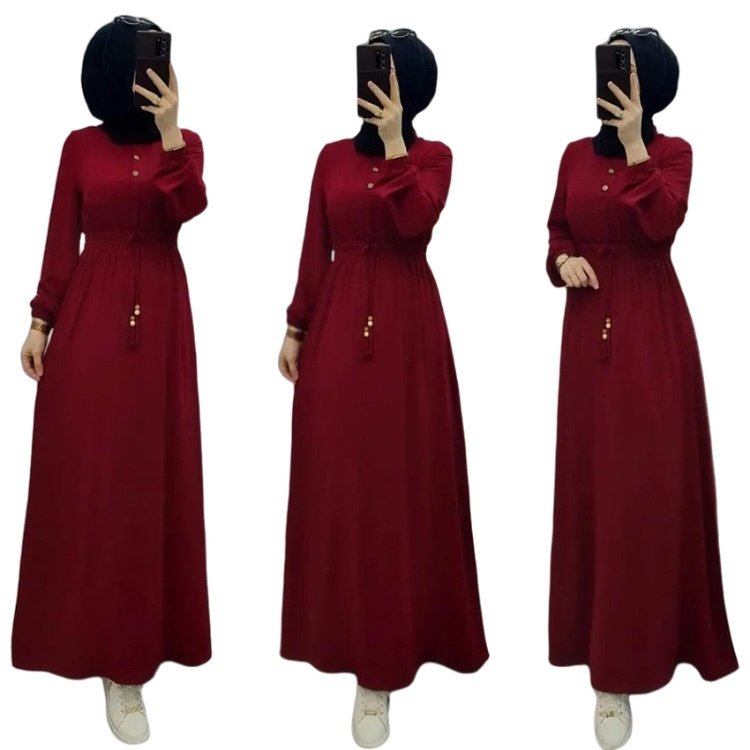 New factory price Muslim long dress elegant slim waist long sleeve skirt with belt palestinian abaya modest dress