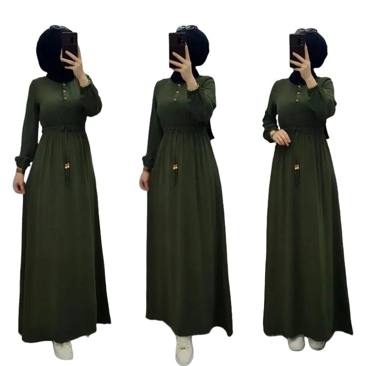 New factory price Muslim long dress elegant slim waist long sleeve skirt with belt palestinian abaya modest dress