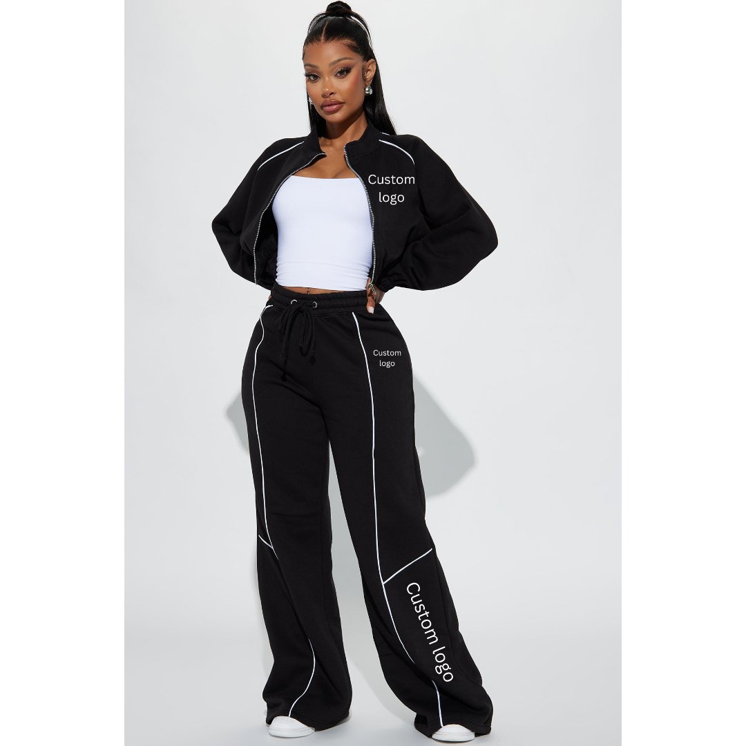 2024 Custom Logo Oversize Women Sets 100% Cotton Puff Printed Tracksuits Jogger Set Sweatpants Women Two Piece Pants Set