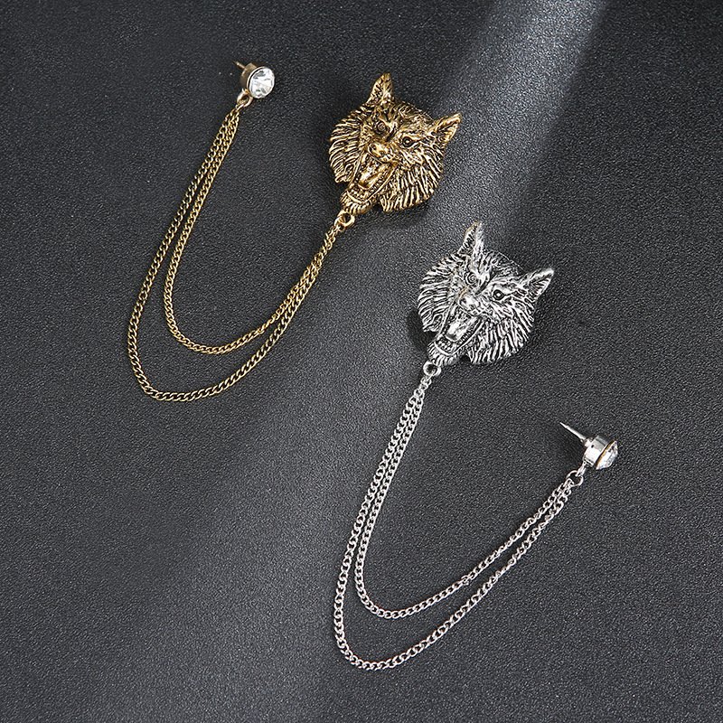 New design funny horse shaped rhinestone chain design brooch for men custom suit chain pins antique silver garment accessory