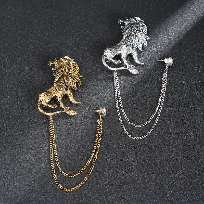 New design funny horse shaped rhinestone chain design brooch for men custom suit chain pins antique silver garment accessory
