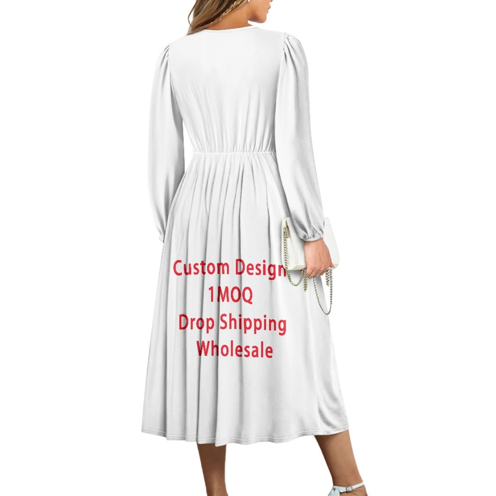2024 New Fashion Waist Long Sleeve Tie Dress Print On Demand Custom Wholesale Hot Sale V-Neck Long Sleeve Featured Dress