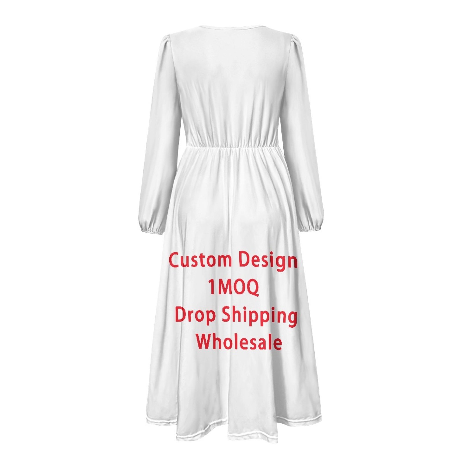 2024 New Fashion Waist Long Sleeve Tie Dress Print On Demand Custom Wholesale Hot Sale V-Neck Long Sleeve Featured Dress