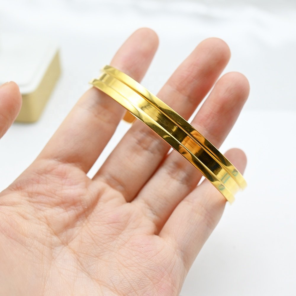 Fashionable stainless steel grooved hair tie bracelet Cuff Bangle Minimalist Waterproof Gold Plated Adjustable Open Bracelet