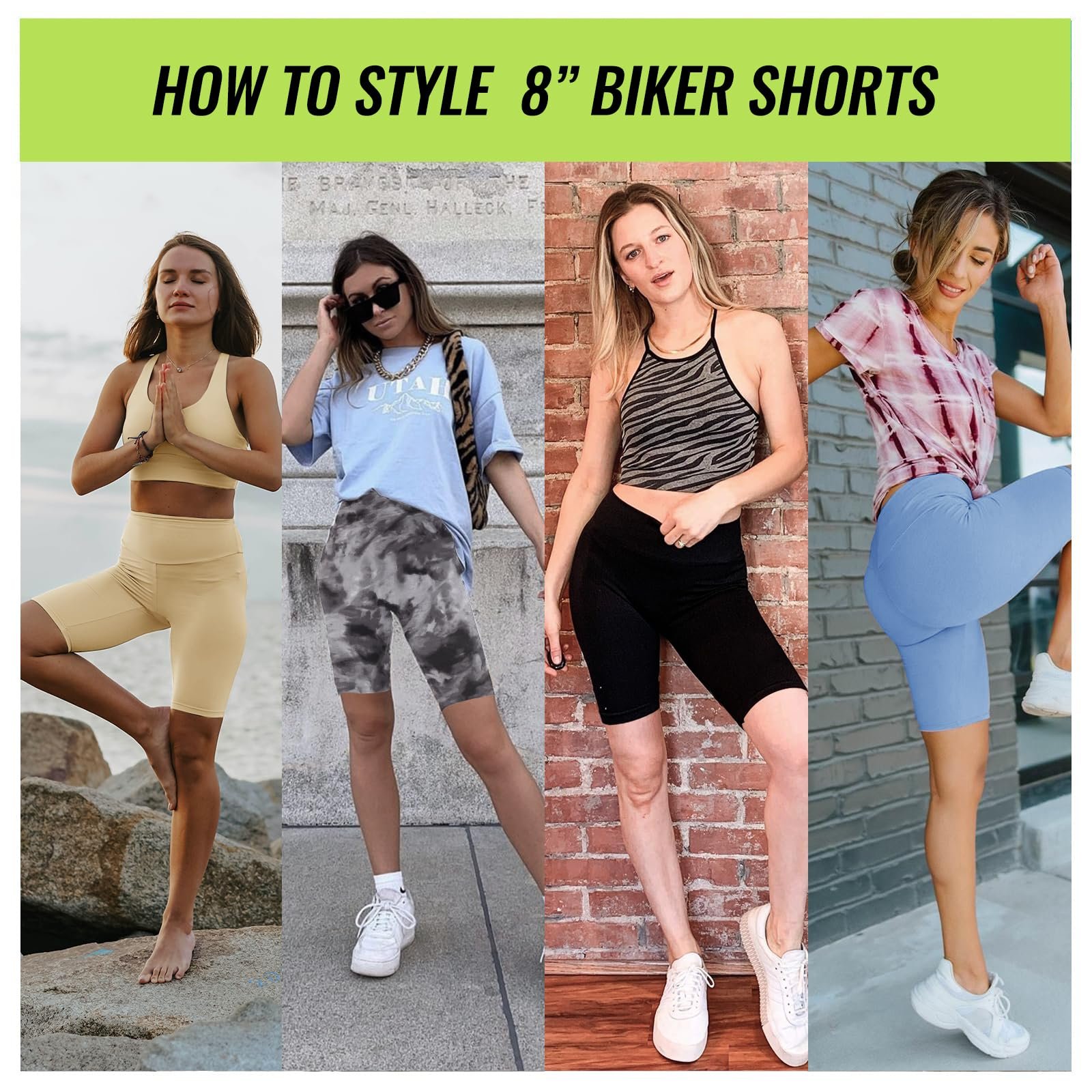 Custom LOGO Printing Biker Shorts for Women 8" High Waist Soft Yoga Workout Black Athletic Shorts
