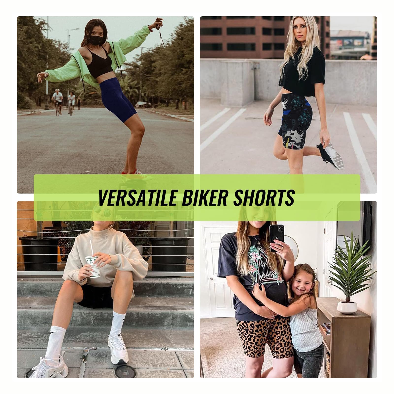 Custom LOGO Printing Biker Shorts for Women 8" High Waist Soft Yoga Workout Black Athletic Shorts