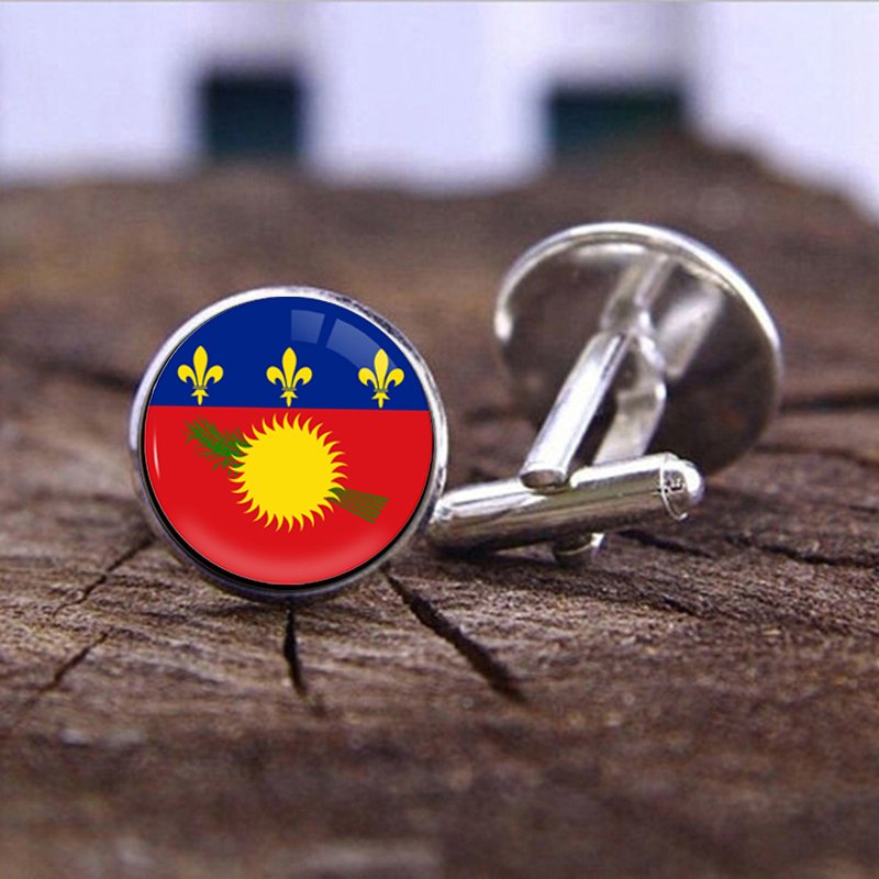 60 Model Caribbean Guadeloupe Flag Map Tie Clip Lapel Pin Ring Brooch Cuff Link Necklace Bracelet Earrings Key Chain Jewelry Set
