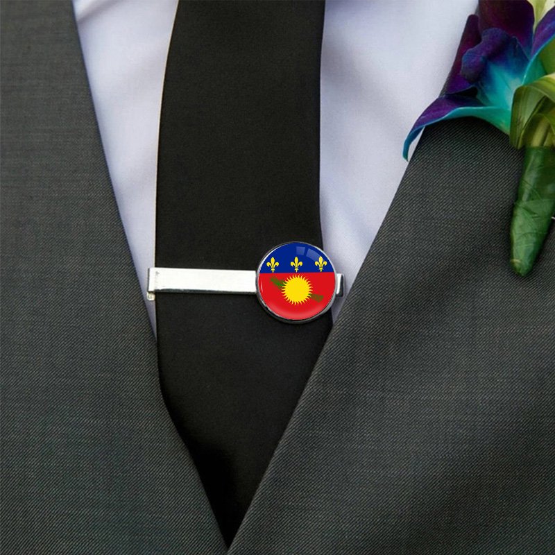 60 Model Caribbean Guadeloupe Flag Map Tie Clip Lapel Pin Ring Brooch Cuff Link Necklace Bracelet Earrings Key Chain Jewelry Set