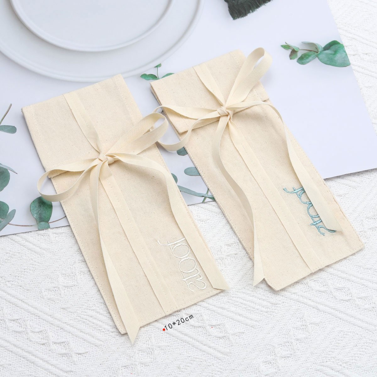 Custom Logo Printed Reusable Organic Cotton Envelope Chopsticks Pen Napkin Packing Dust Bag Flap Muslin Envelope Pouch With Tie