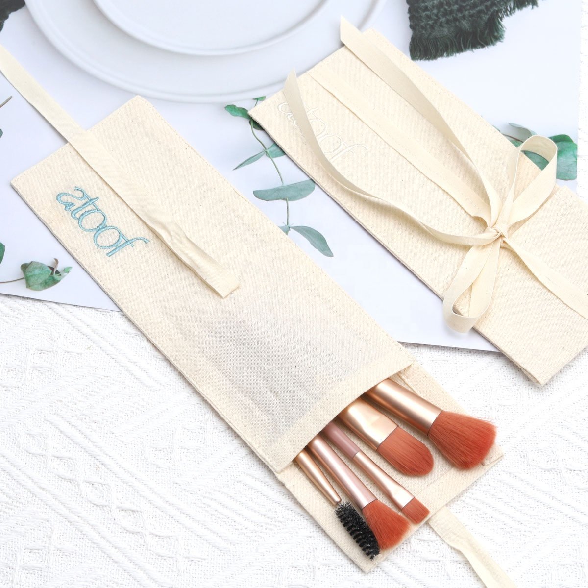 Custom Logo Printed Reusable Organic Cotton Envelope Chopsticks Pen Napkin Packing Dust Bag Flap Muslin Envelope Pouch With Tie
