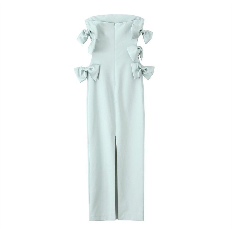 ZATRHMBM Summer Women's Bow Tie Sheath Dress 2024 New Casual Fashion Sleeveless Slim Long Dress Sexy Elegant Party Evening Dress