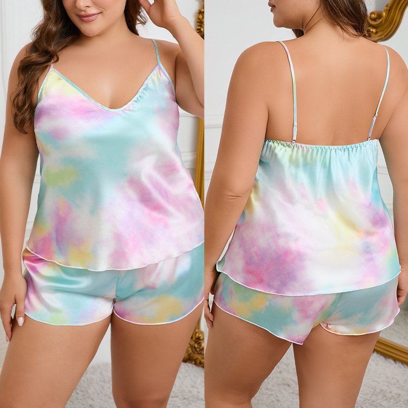 Oversize Sleeveless Sleepwear Big Size 5xl Tie Died Printed Ladies Shorts Pajamas for Big Beautiful Women