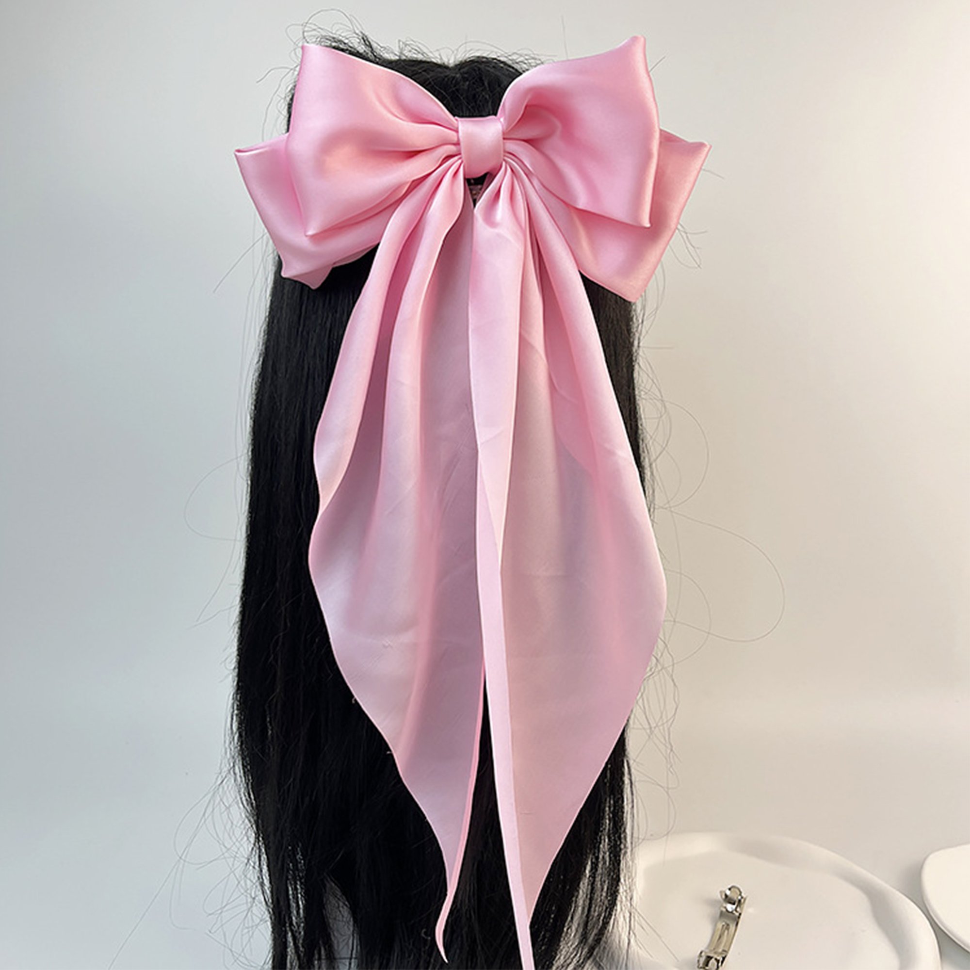 silk big bow long tails baby accessory french clip hair bow clip baby girl bow tie hair clips