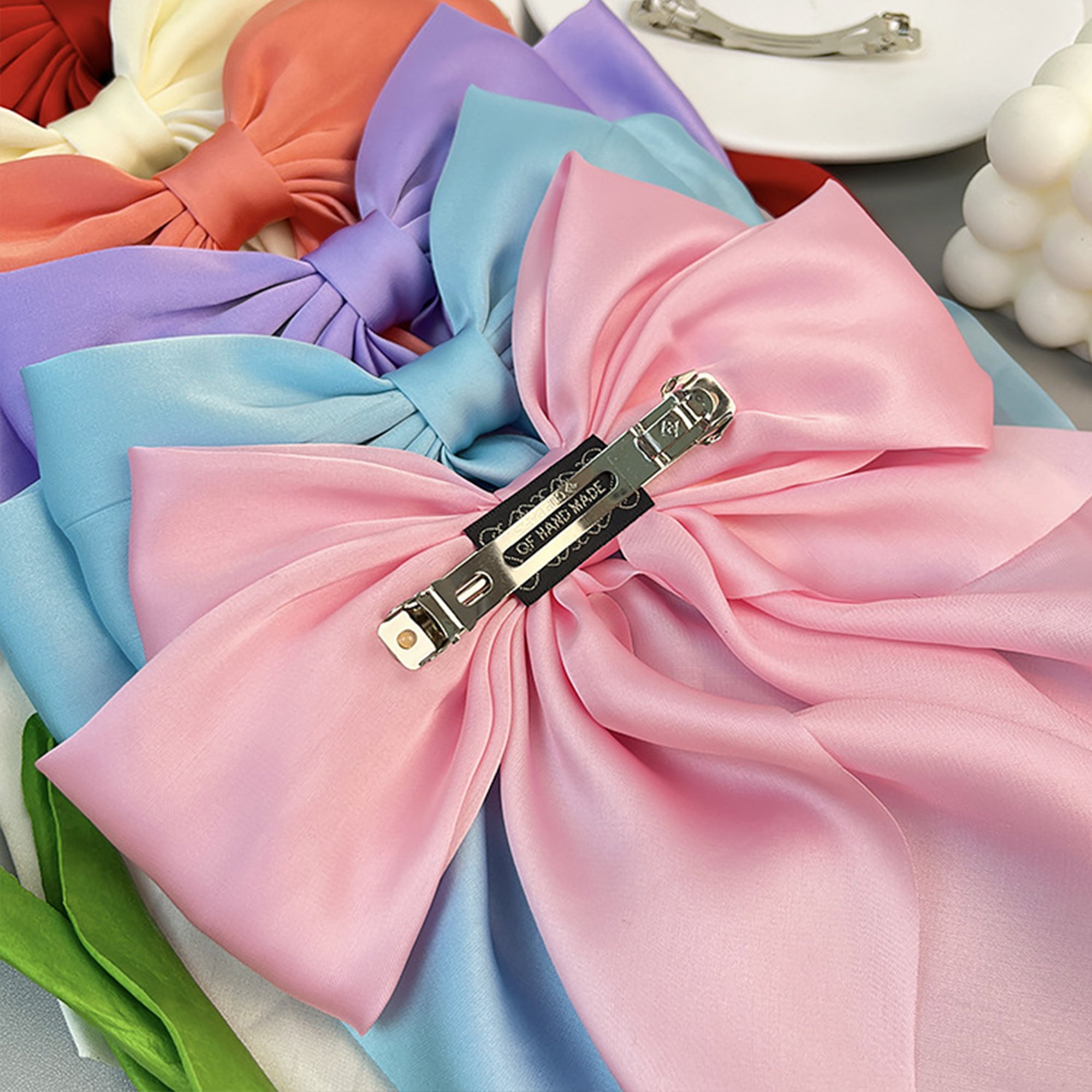 silk big bow long tails baby accessory french clip hair bow clip baby girl bow tie hair clips