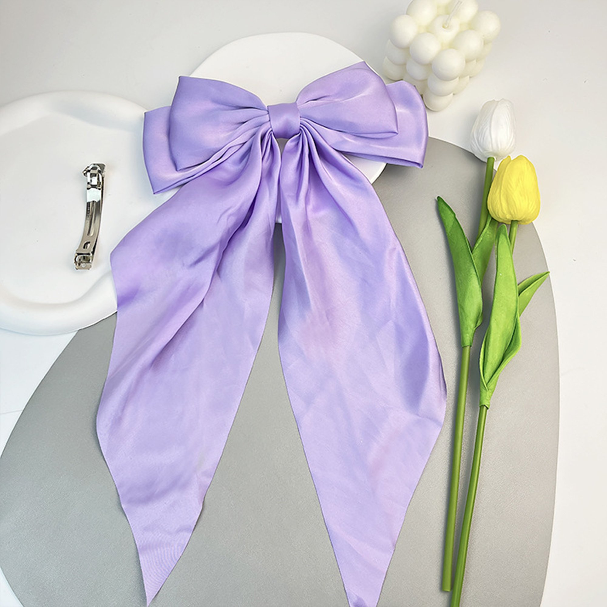 silk big bow long tails baby accessory french clip hair bow clip baby girl bow tie hair clips