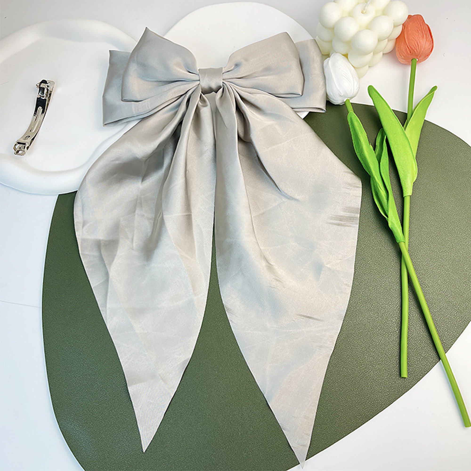 silk big bow long tails baby accessory french clip hair bow clip baby girl bow tie hair clips