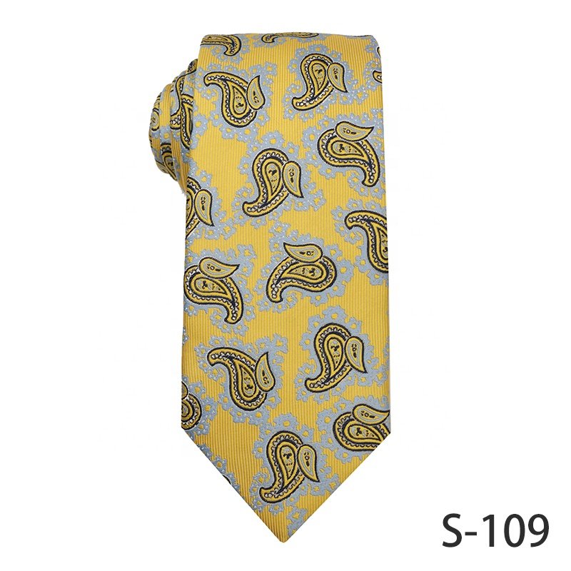 Jacquard Polyester Fabric For Necktie High Quality Ties For Men Paisley Cashew Floral Yellow Blue Series Ties Various Designs