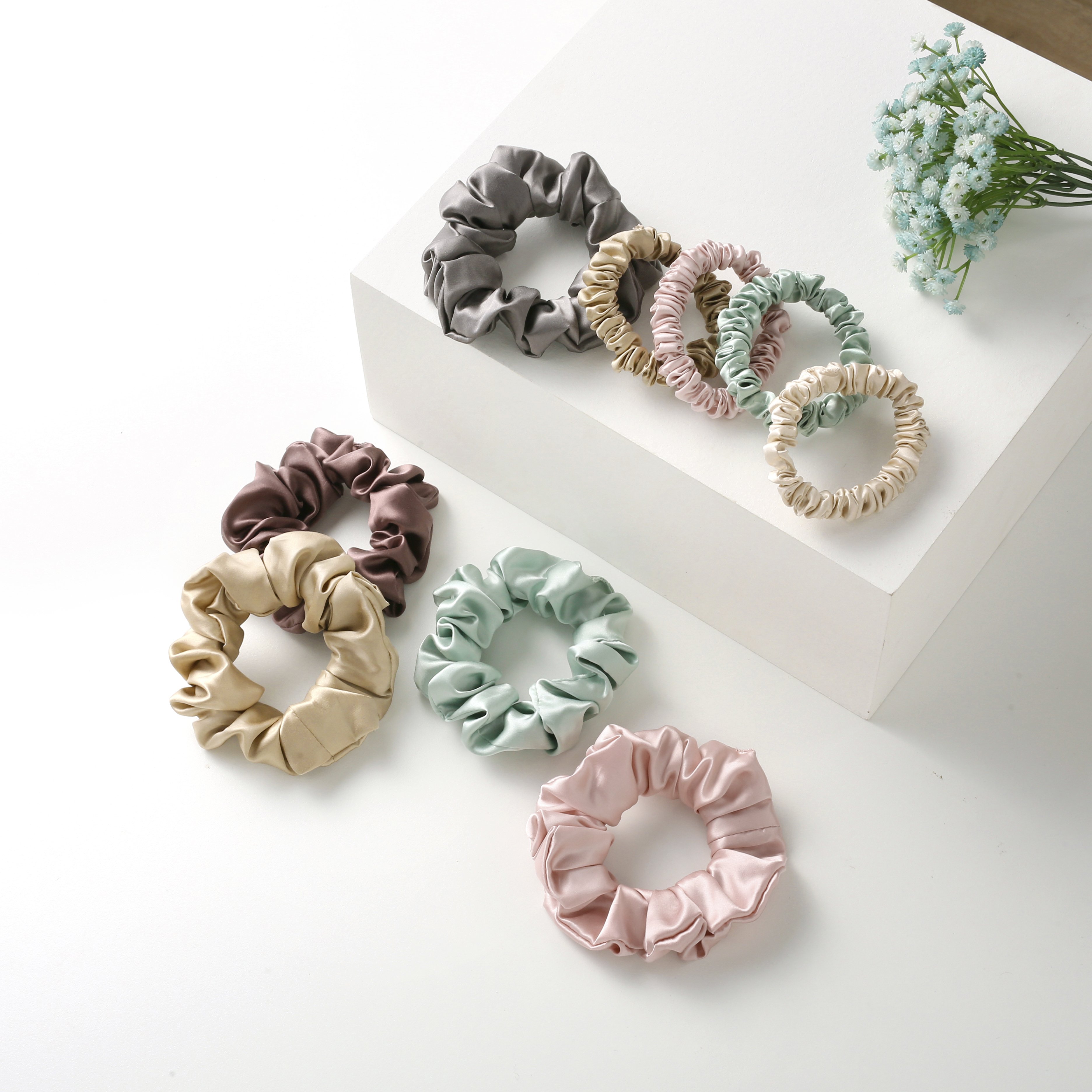 Super soft silk hair ties pure natural silk hair scrunchies pink color with elastic band 1-5cm 16-22momme