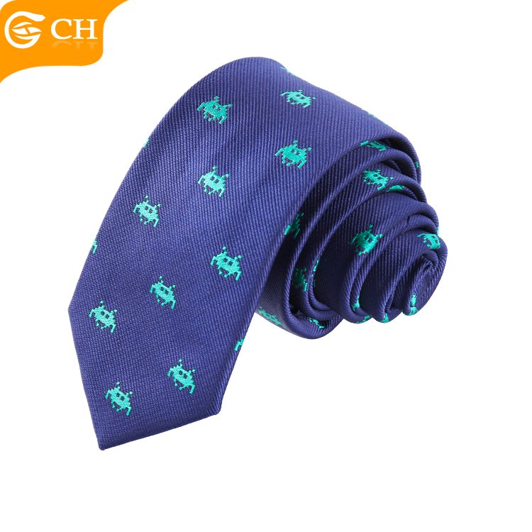 Chinese Designer Brand Stylish Animal Logo Blue Neckties Woven Polyester Navy Custom Fashion Gift Set Tie