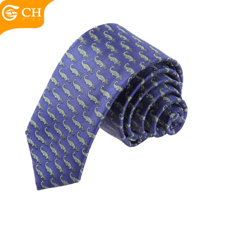Chinese Designer Brand Stylish Animal Logo Blue Neckties Woven Polyester Navy Custom Fashion Gift Set Tie