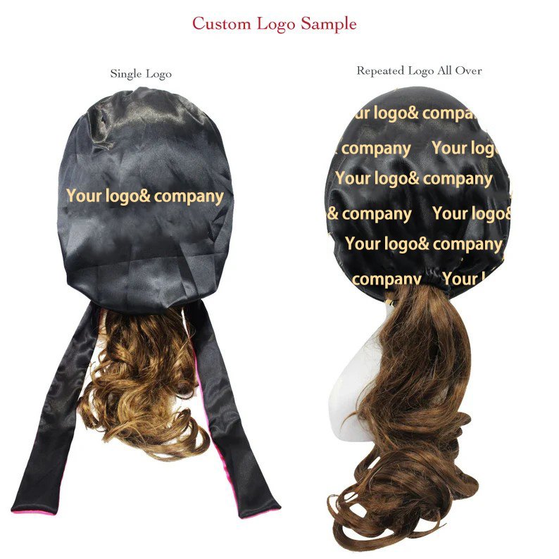 CHENGHE Wholesale Custom Logo Satin Silk Bonnet With Long Tie For Women Double Layer Reversible Sleeping Cap Braid Bonnet