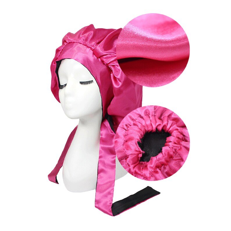CHENGHE Wholesale Custom Logo Satin Silk Bonnet With Long Tie For Women Double Layer Reversible Sleeping Cap Braid Bonnet