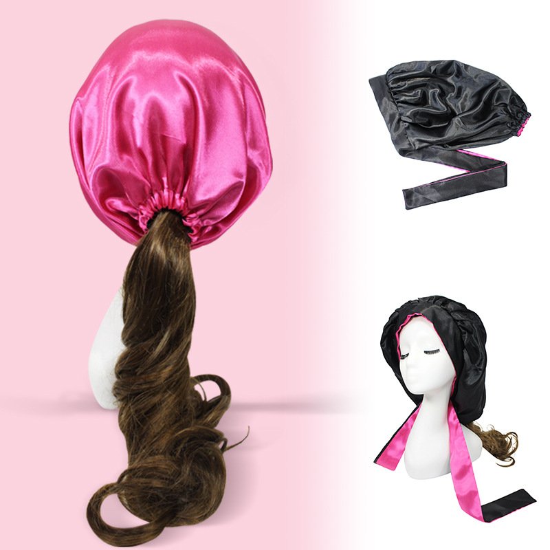 CHENGHE Wholesale Custom Logo Satin Silk Bonnet With Long Tie For Women Double Layer Reversible Sleeping Cap Braid Bonnet