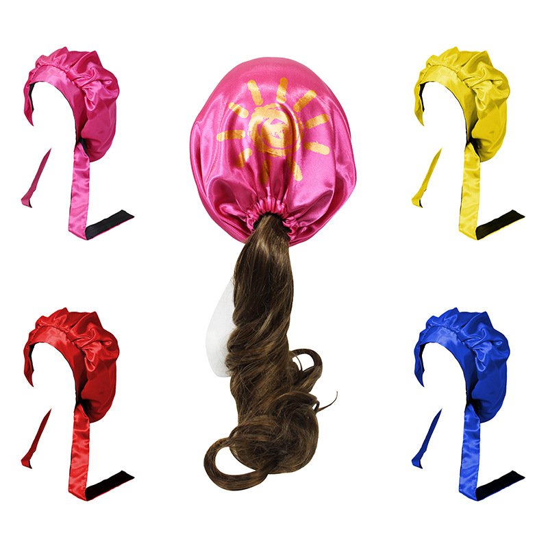 CHENGHE Wholesale Custom Logo Satin Silk Bonnet With Long Tie For Women Double Layer Reversible Sleeping Cap Braid Bonnet